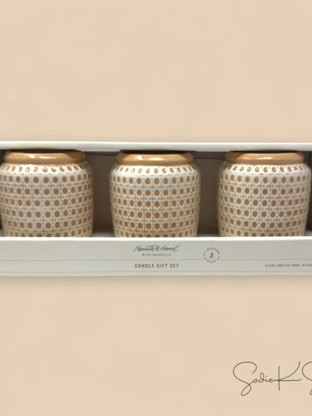 3ct Embossed Caning‎ Ceramic Candle Gift Set - Hearth & Hand Magnolia, Target